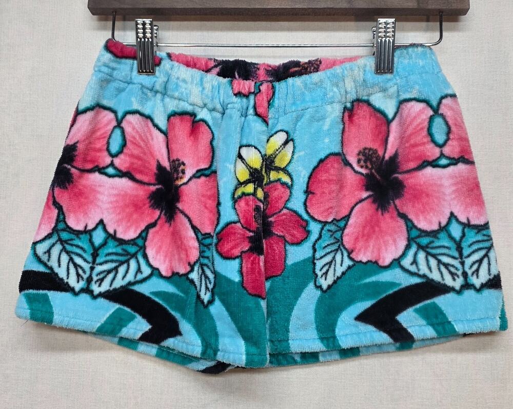 KiKi's Nation Tropical Floral Hibiscus Terry Cloth Towel Kids Shorts Sz Medium